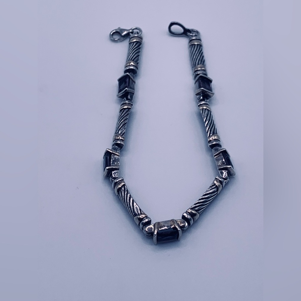 Bold Sterling Silver w/Faceted Emerald Cut Amethyst’s & Gold Accents Bracelet - Picture 15 of 16